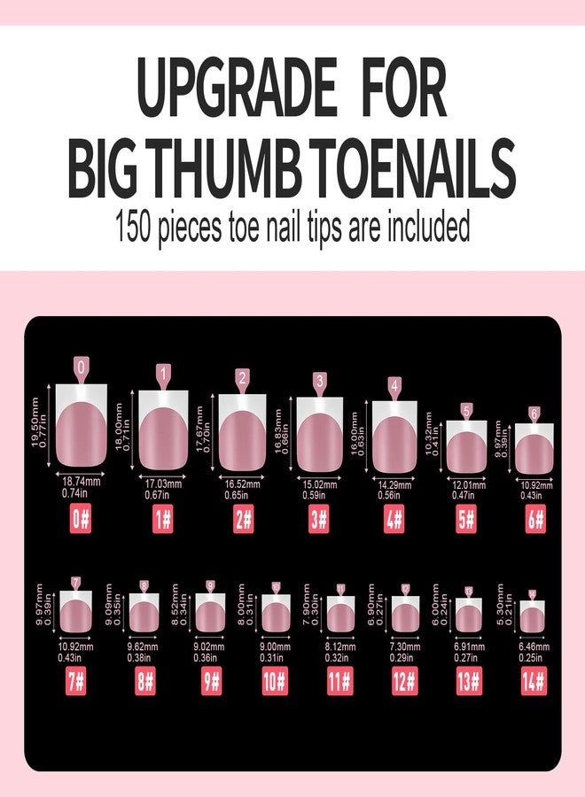 Vansiho 150 pcs French Tip Toe Nail Tips Press on, Pink White French Tips Toenail Press on Square for Women, Soft Gel Fake Toe Nails, Acrylic Nails Soak off Toe Nail Home DIY 15 Sizes - Image 5